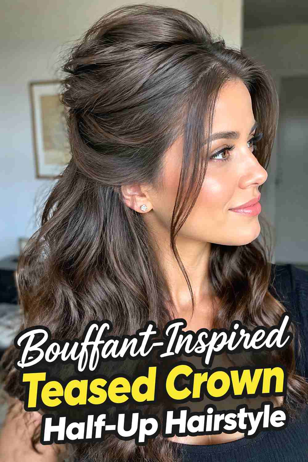 9. Bouffant Inspired Teased Crown Half Up Hairstyle