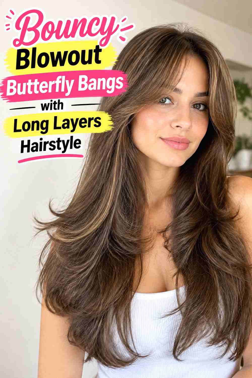 12. Bouncy Blowout Butterfly Bangs With Long Layers Hairstyle