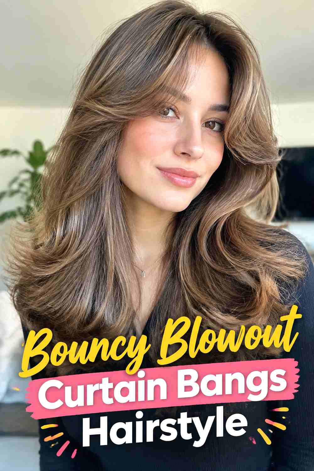 4. Bouncy Blowout Curtain Bangs Hairstyle
