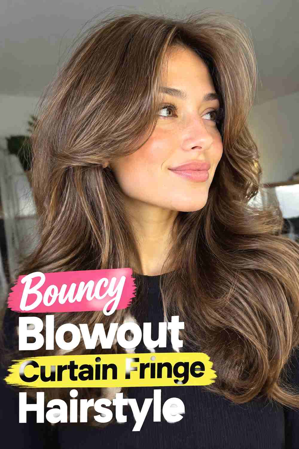 9. Bouncy Blowout Curtain Fringe Hairstyle