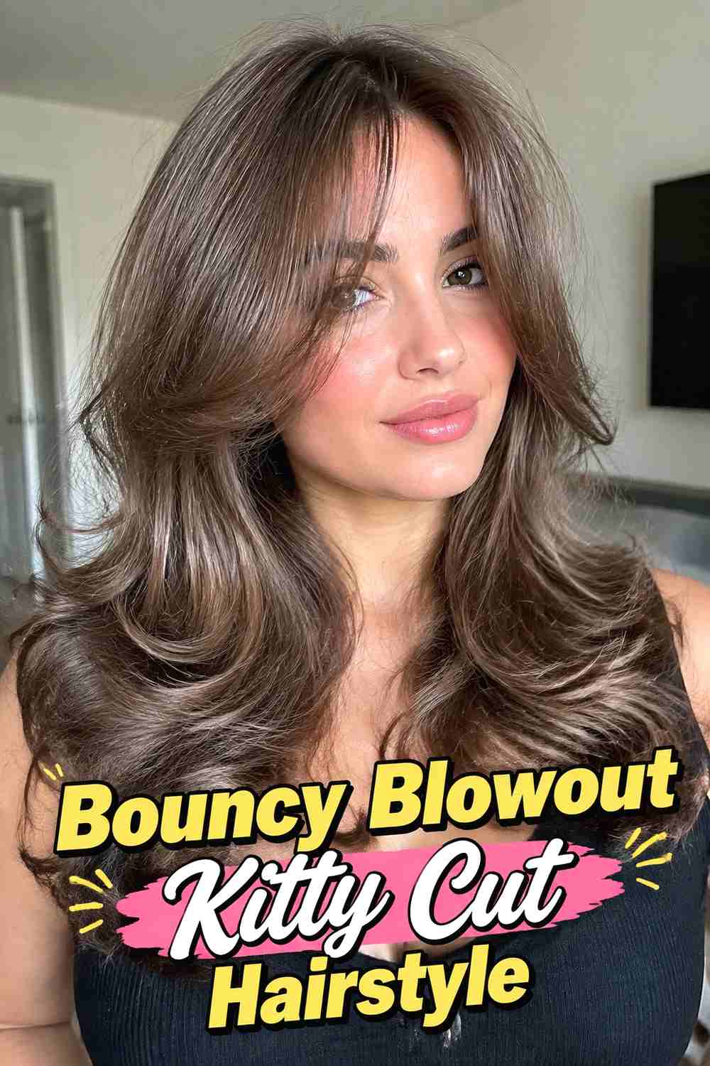 15. Bouncy Blowout Kitty Cut Hairstyle