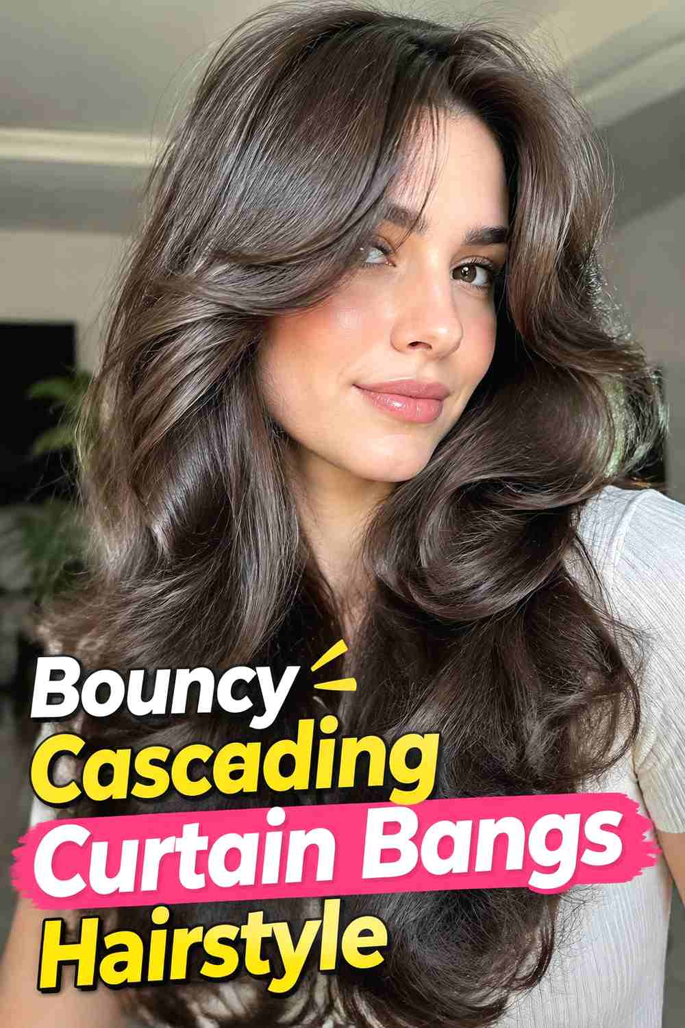 12. Bouncy Cascading Curtain Bangs Hairstyle