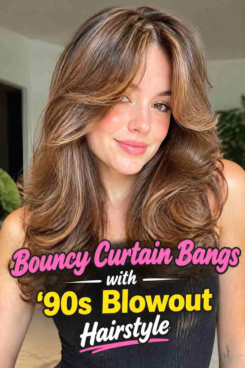 10. Bouncy Curtain Bangs With 90s Blowout Hairstyle