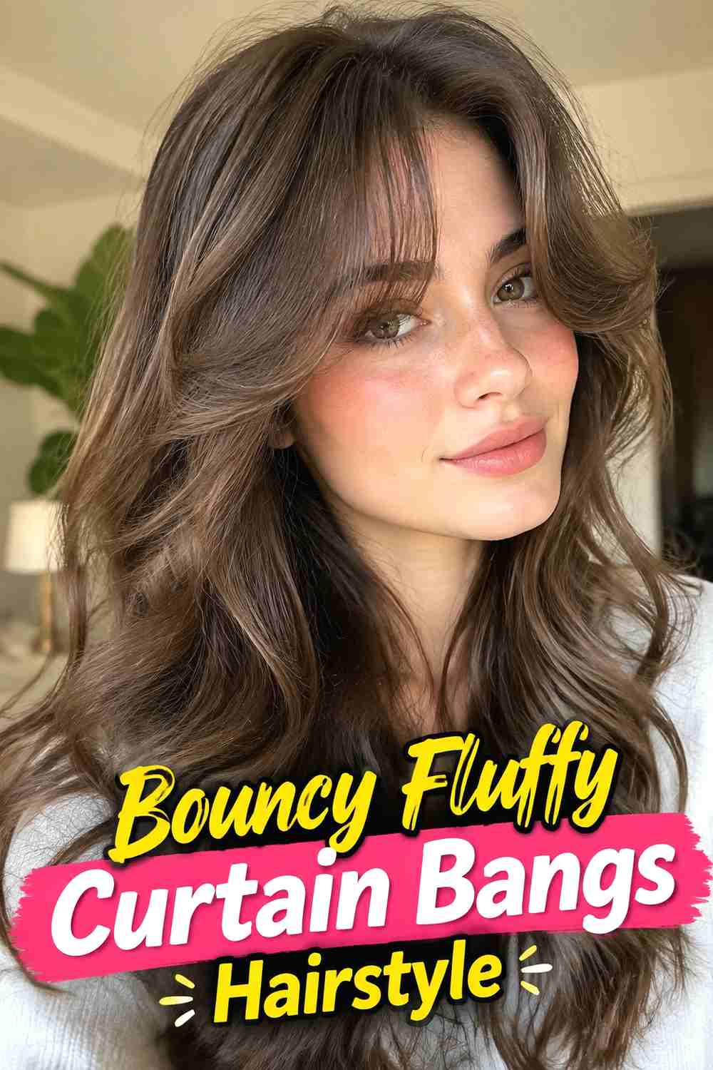 11. Bouncy Fluffy Curtain Bangs Hairstyle