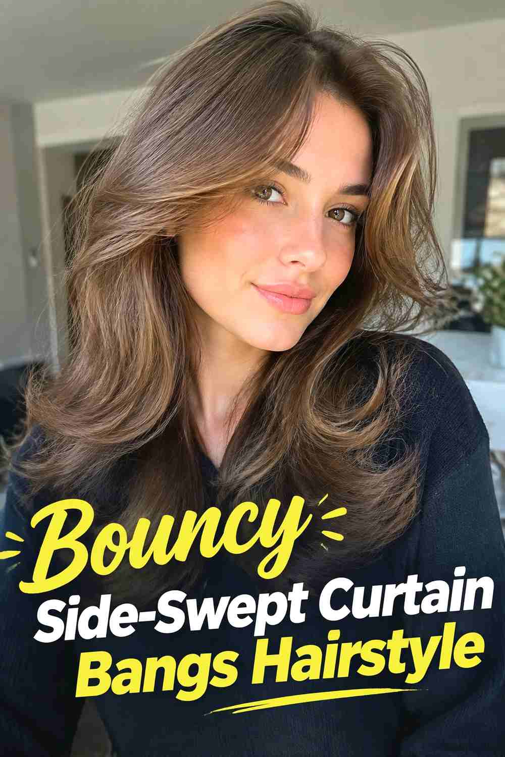 12. Bouncy Side Swept Curtain Bangs Hairstyle