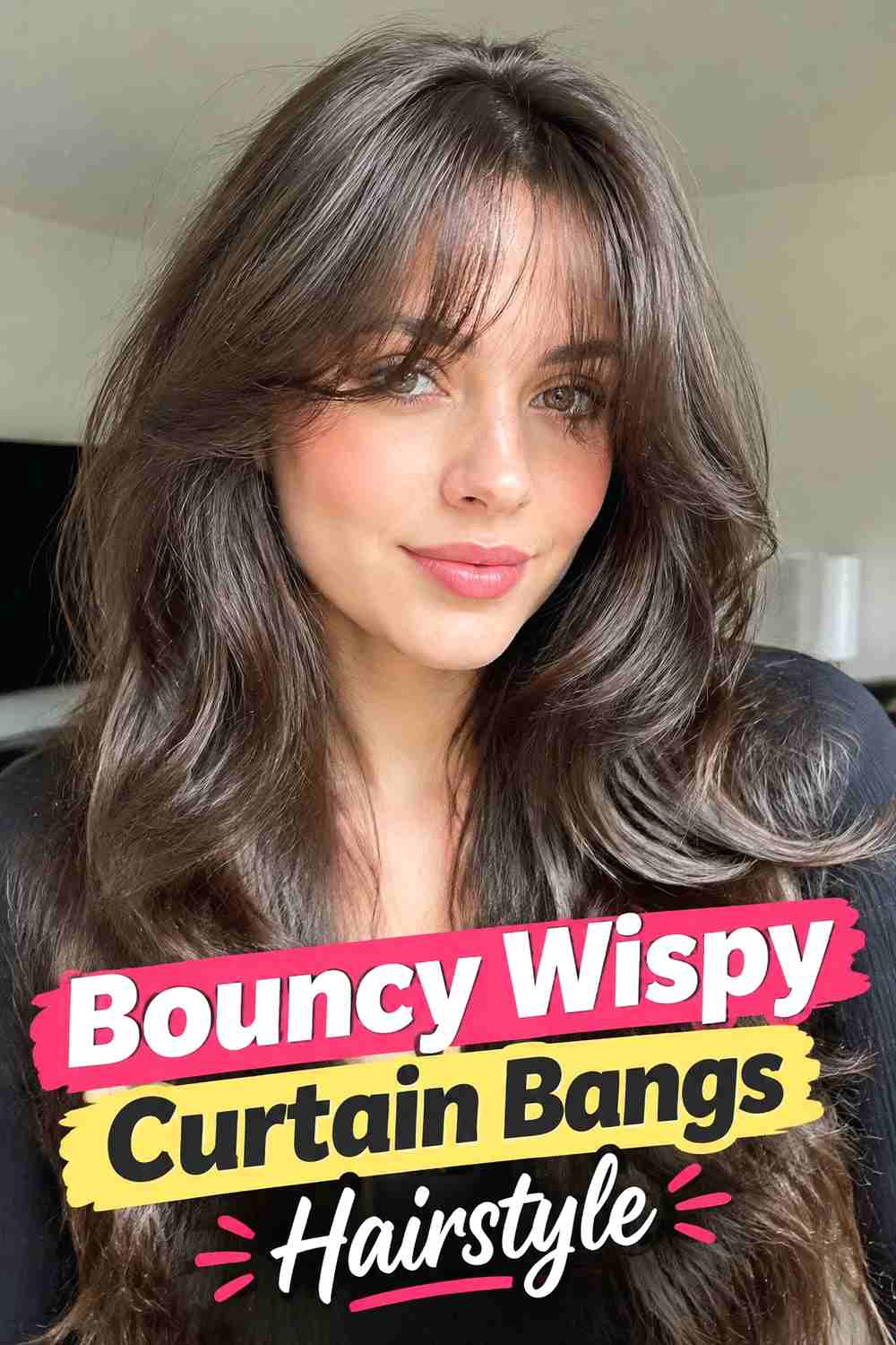 14. Bouncy Wispy Curtain Bangs Hairstyle