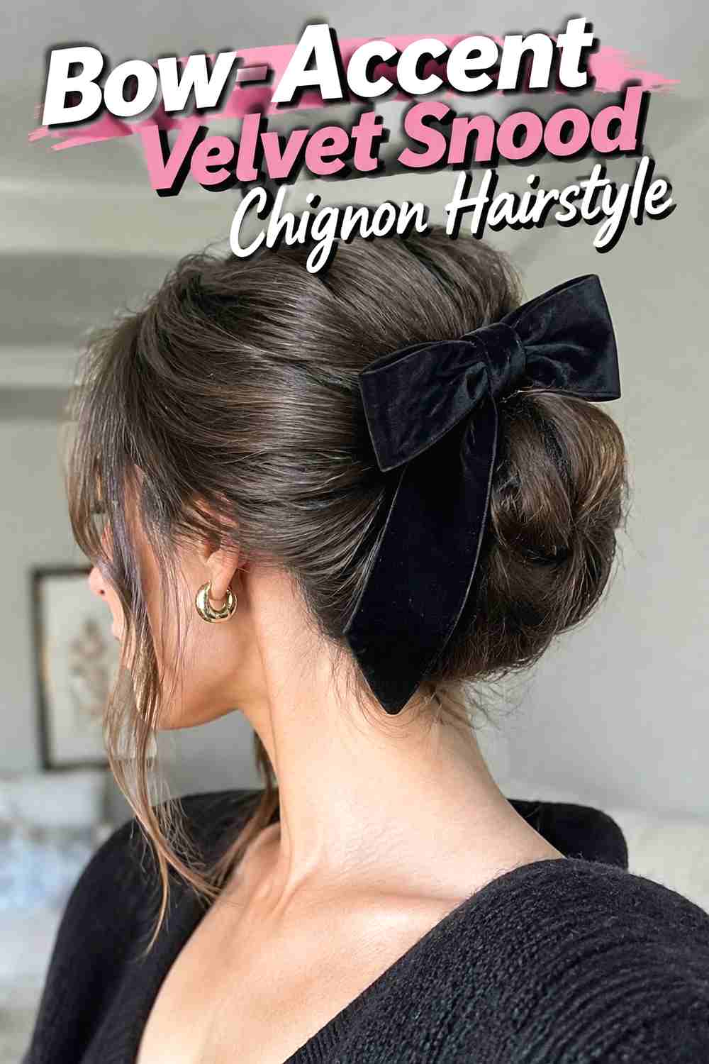 9. Bow Accent Velvet Snood Chignon Hairstyle