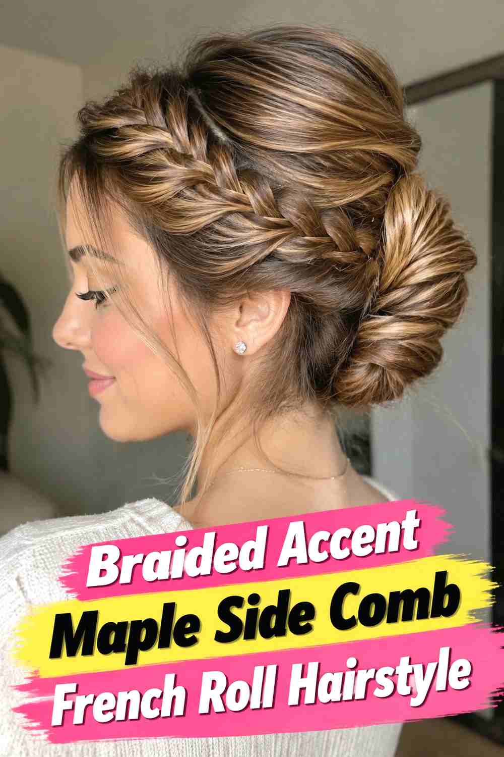 6. Braided Accent Maple Side Comb French Roll Hairstyle