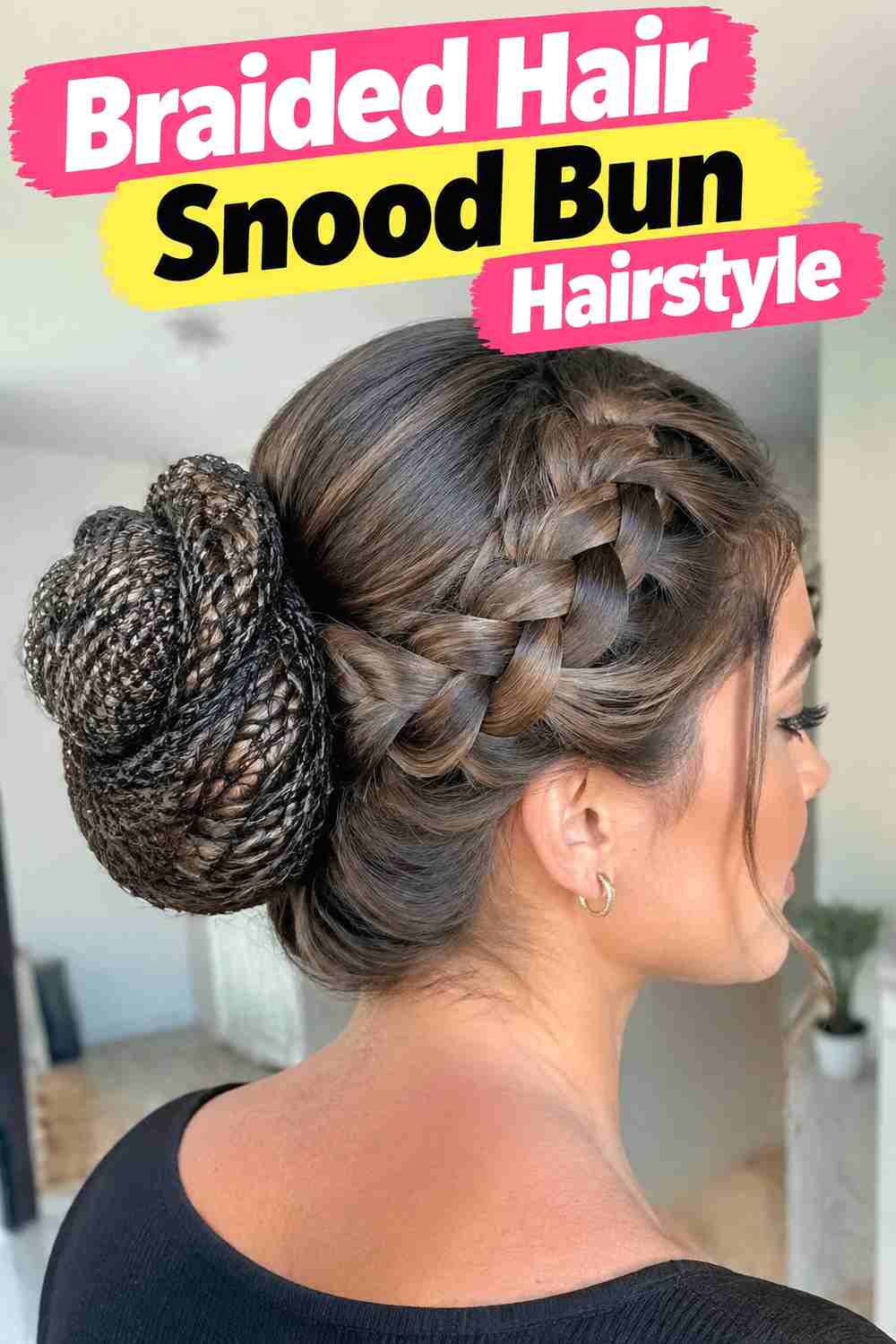 4. Braided Hair Snood Bun Hairstyle