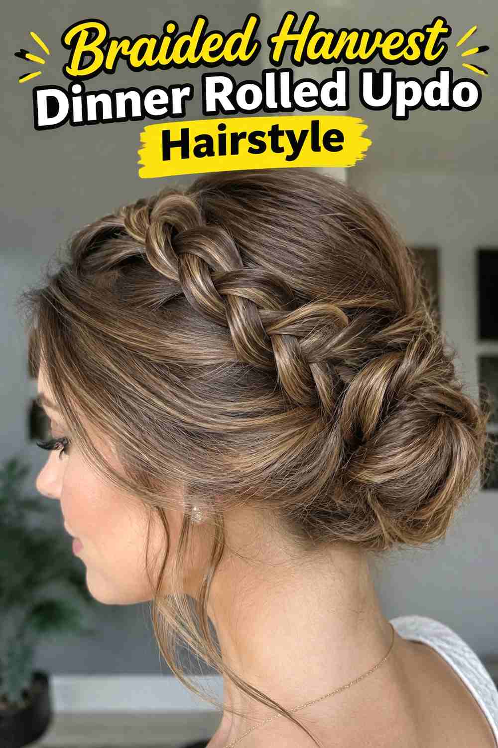 4. Braided Harvest Dinner Rolled Updo Hairstyle