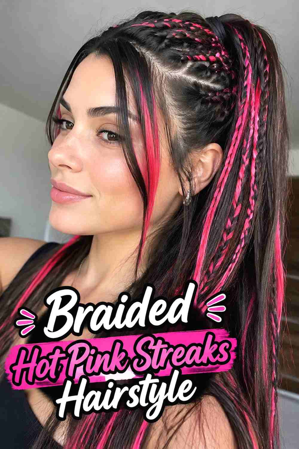 15. Braided Hot Pink Streaks Hairstyle