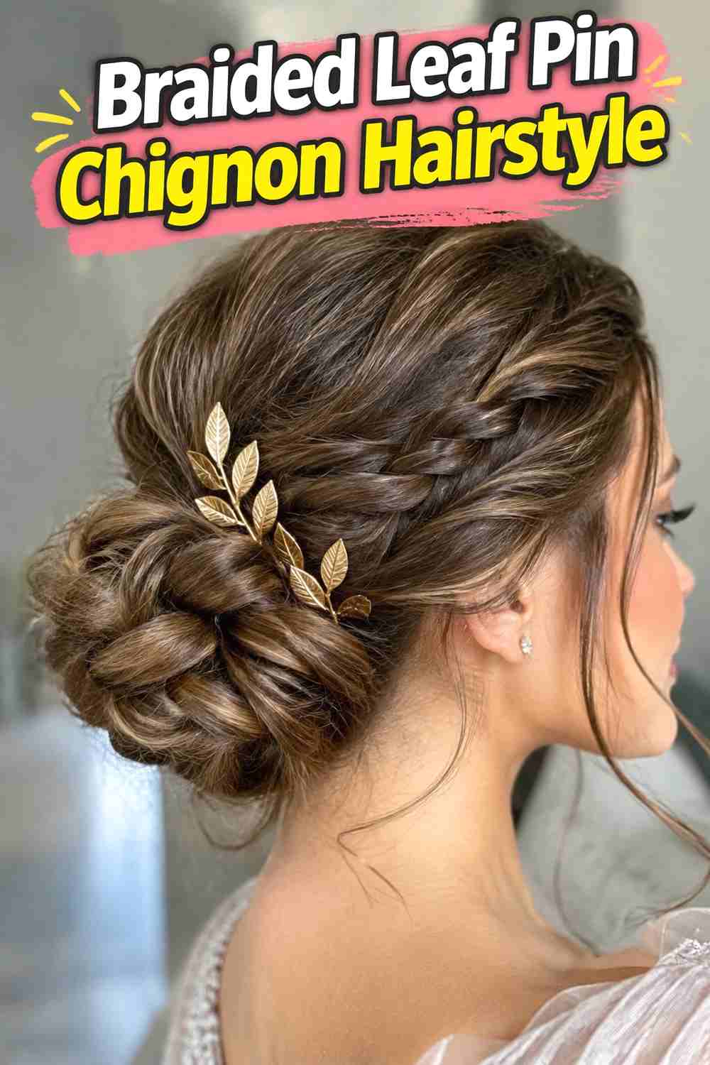 5. Braided Leaf Pin Chignon Hairstyle