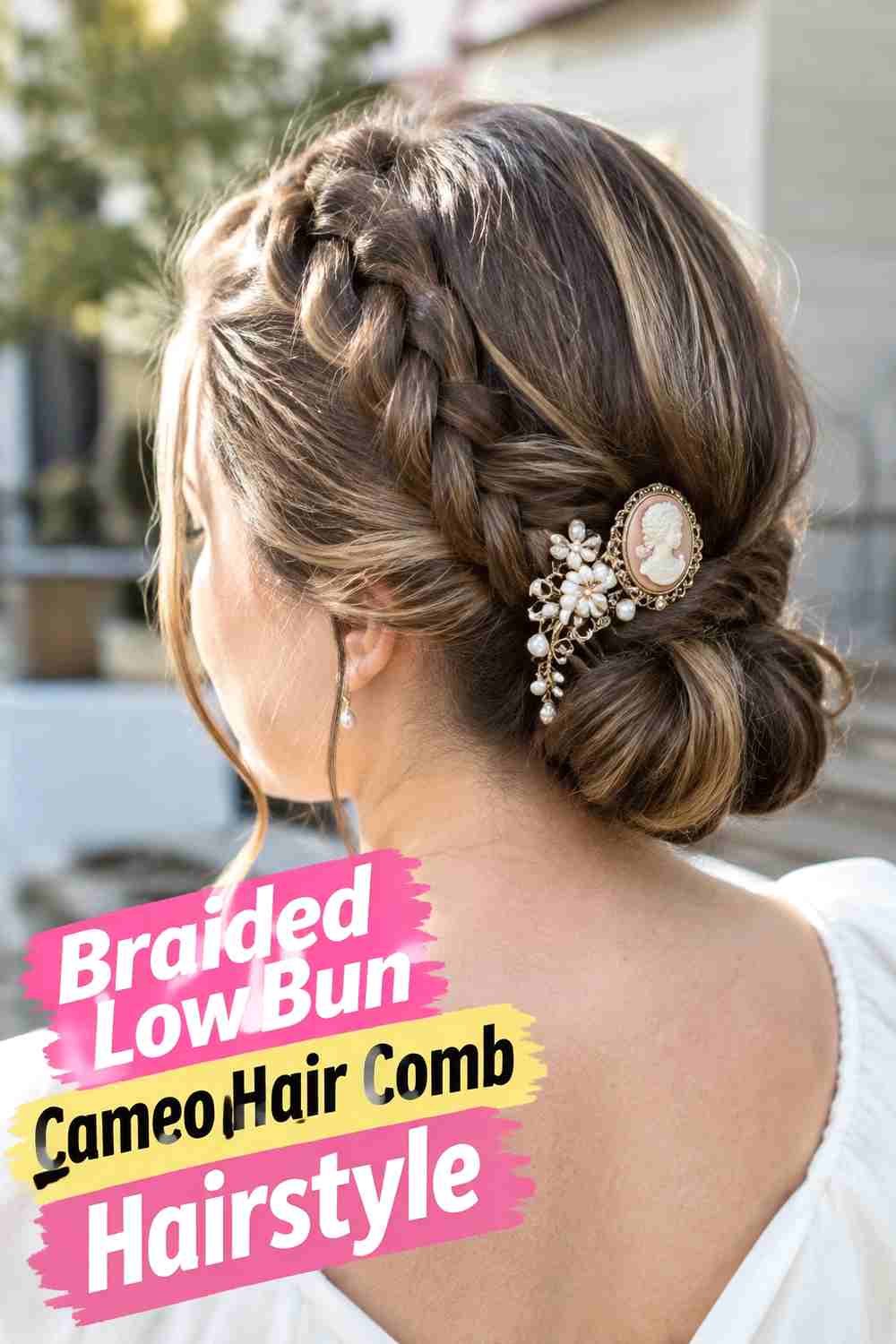 8. Braided Low Bun Cameo Hair Comb Hairstyle