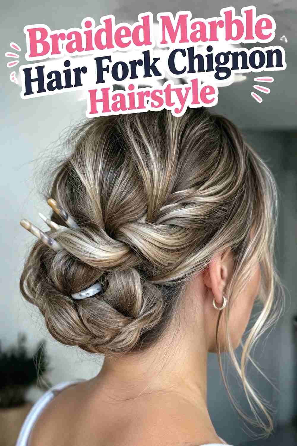 4. Braided Marble Hair Fork Chignon Hairstyle