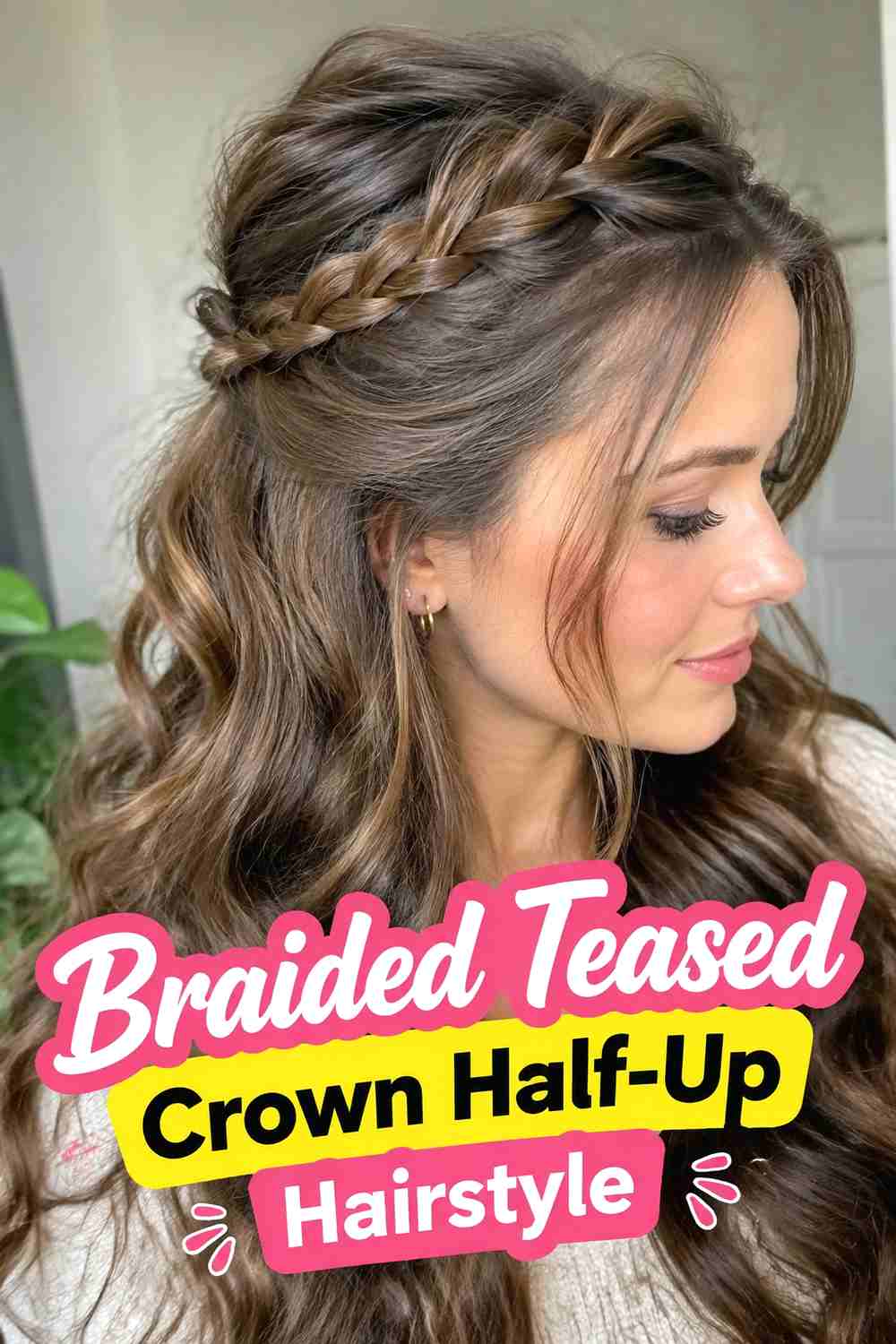 7. Braided Teased Crown Half Up Hairstyle