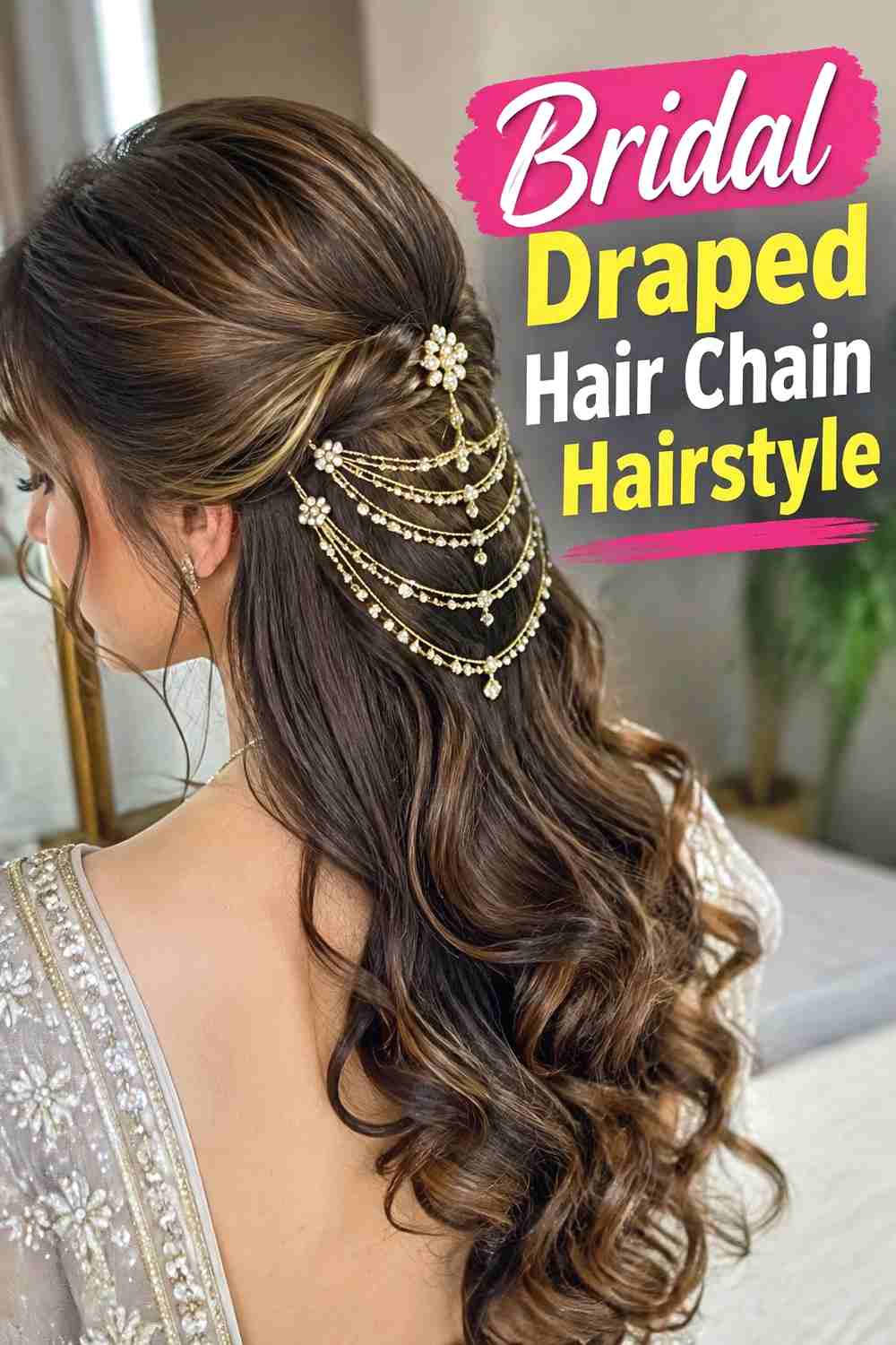 20. Bridal Draped Hair Chain Hairstyle