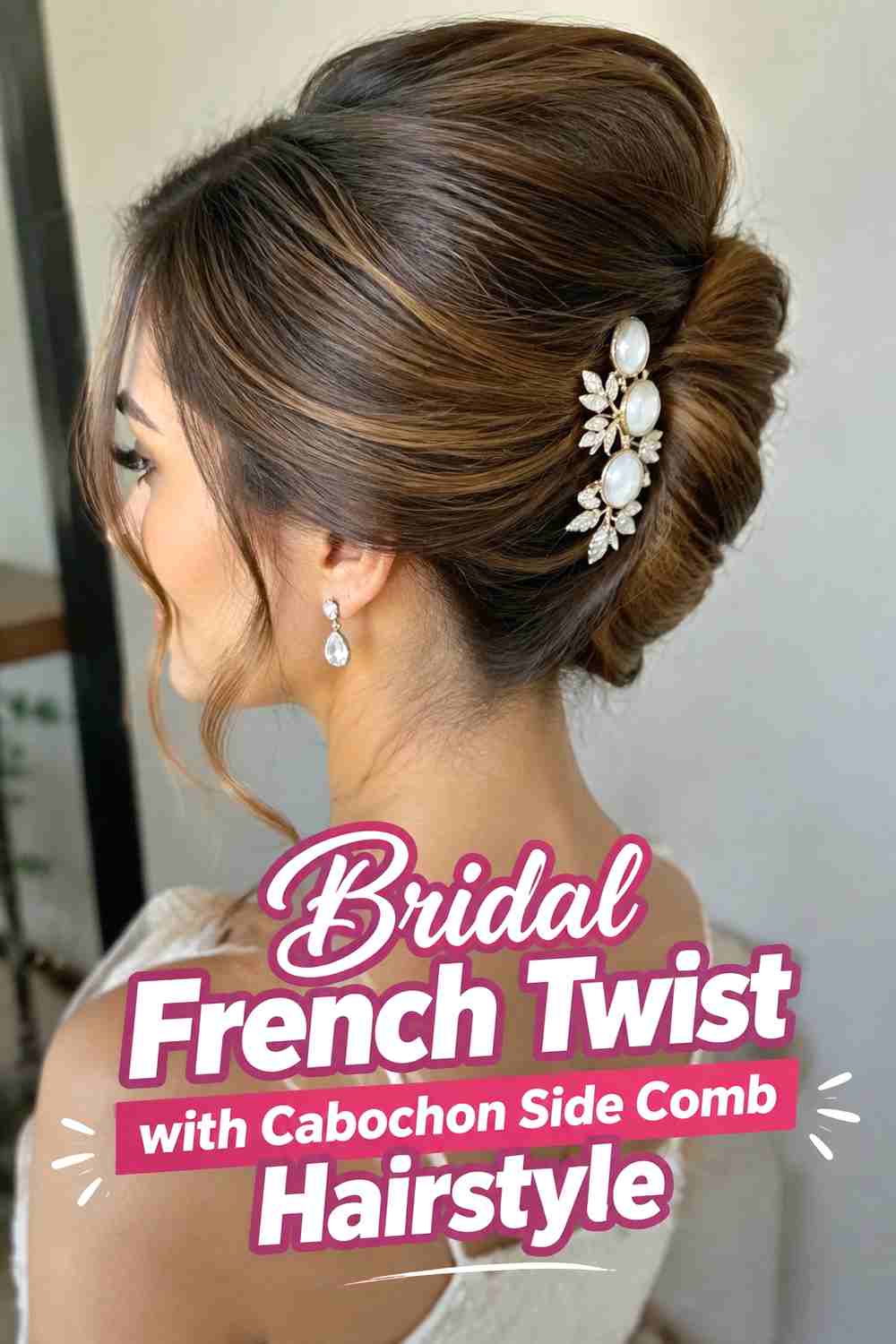 19. Bridal French Twist With Cabochon Side Comb Hairstyle