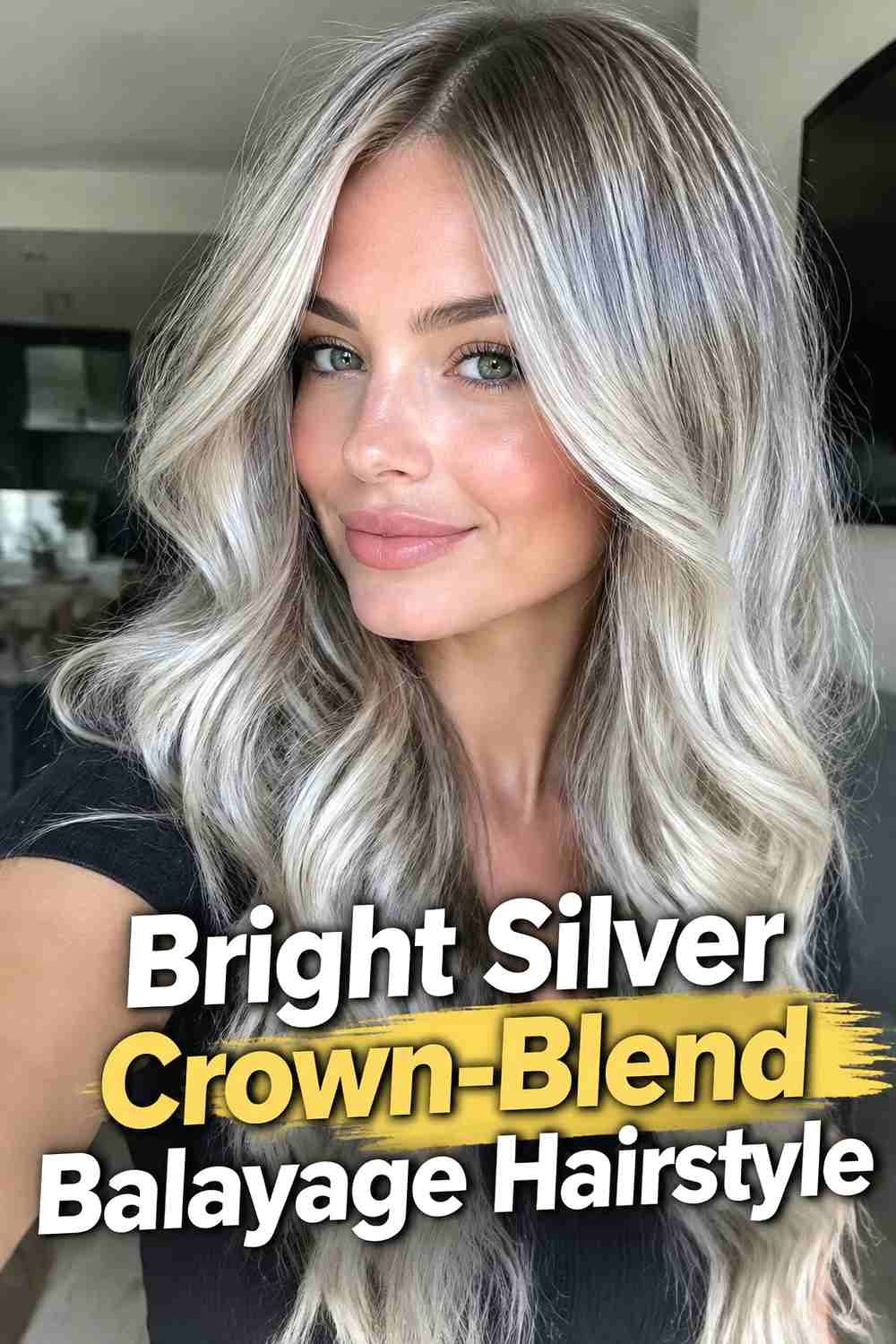 11. Bright Silver Crown Blend Balayage Hairstyle