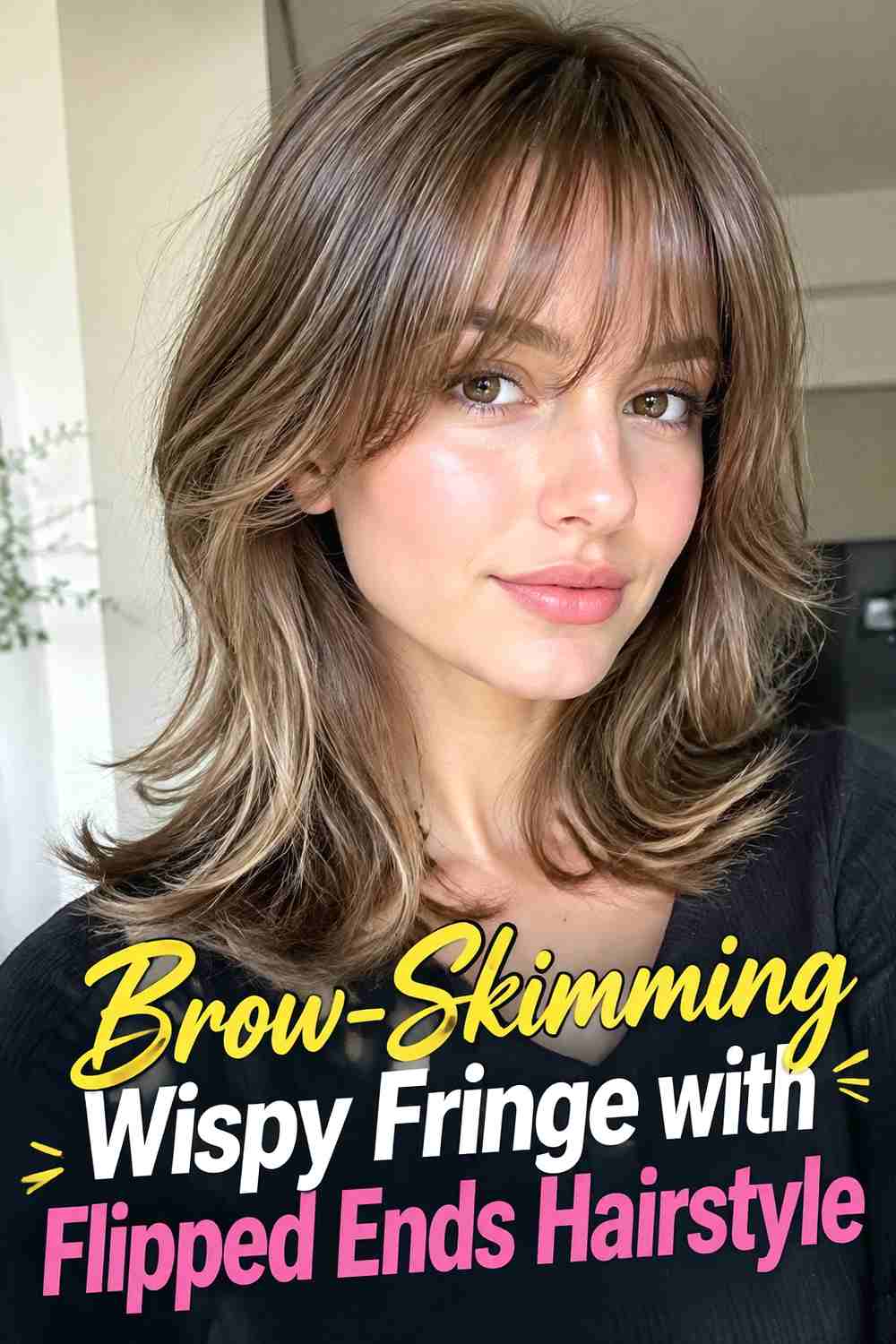18. Brow Skimming Wispy Fringe With Flipped Ends Hairstyle