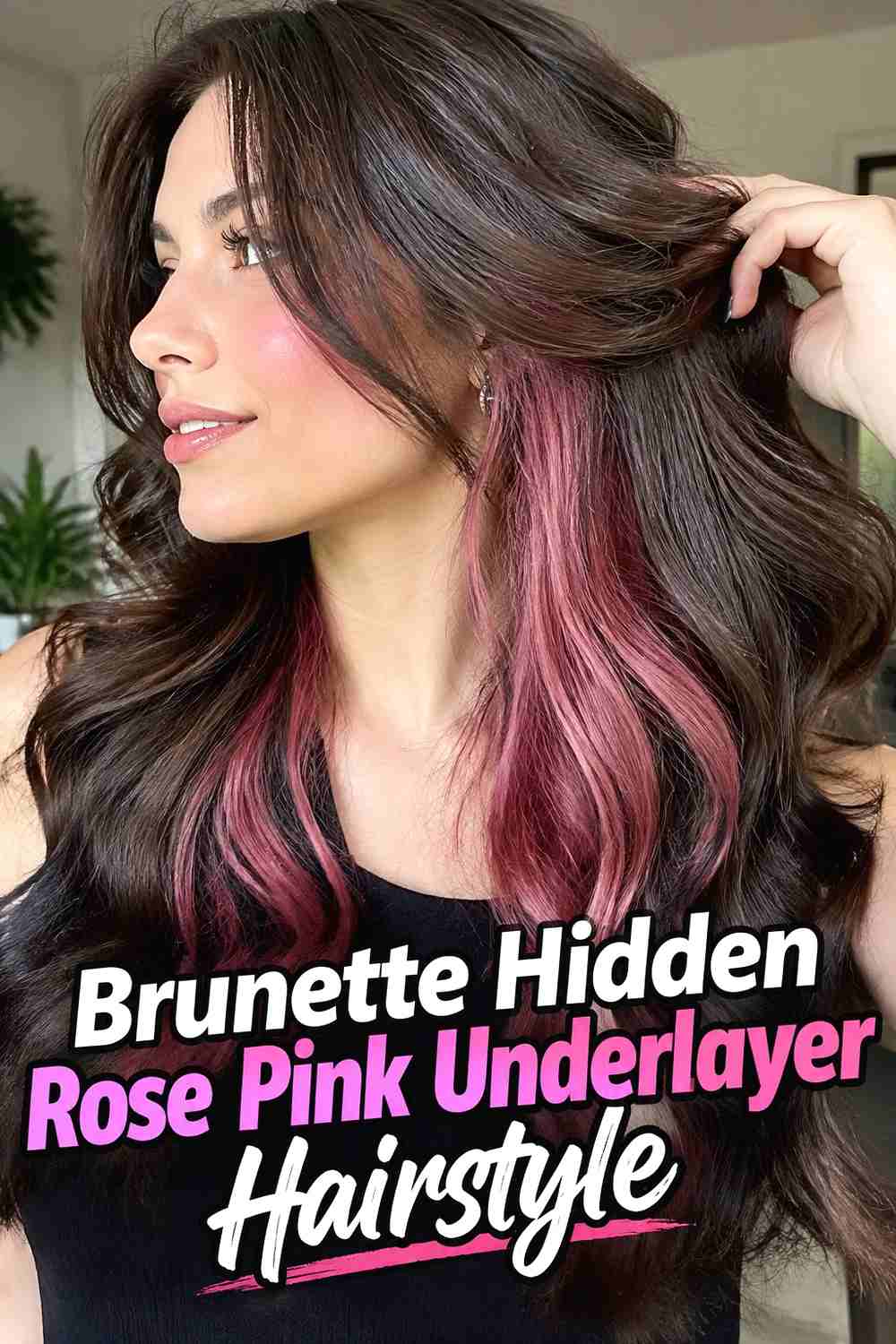 2. Brunette Hidden Rose Pink Underlayer Hairstyle