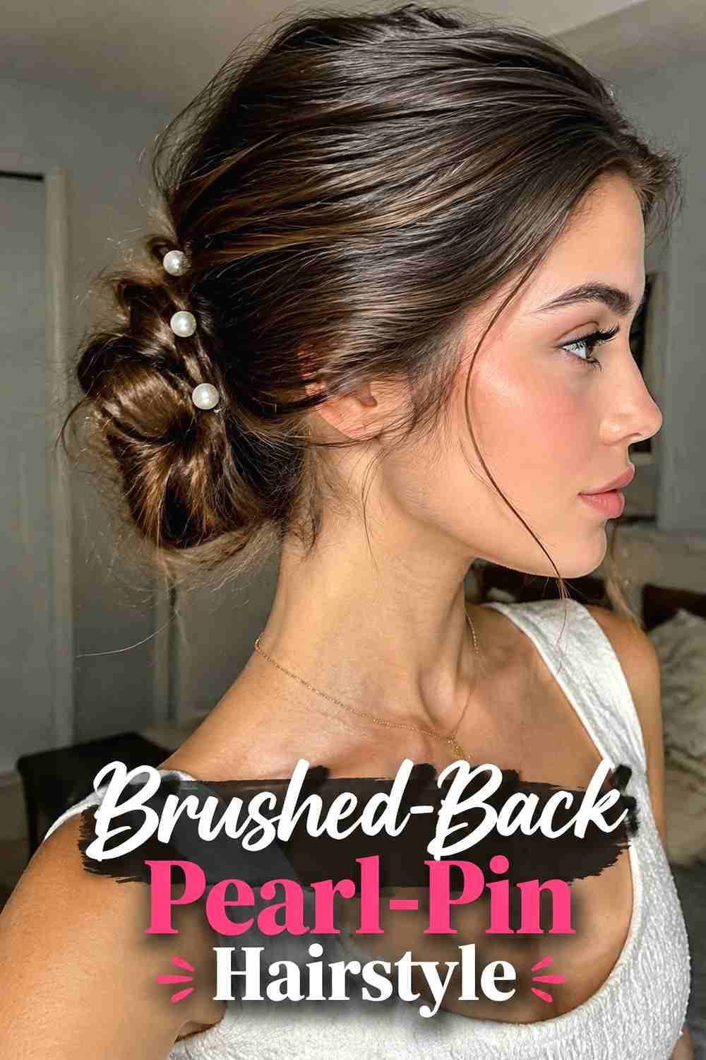 18. Brushed Back Pearl Pin Hairstyle