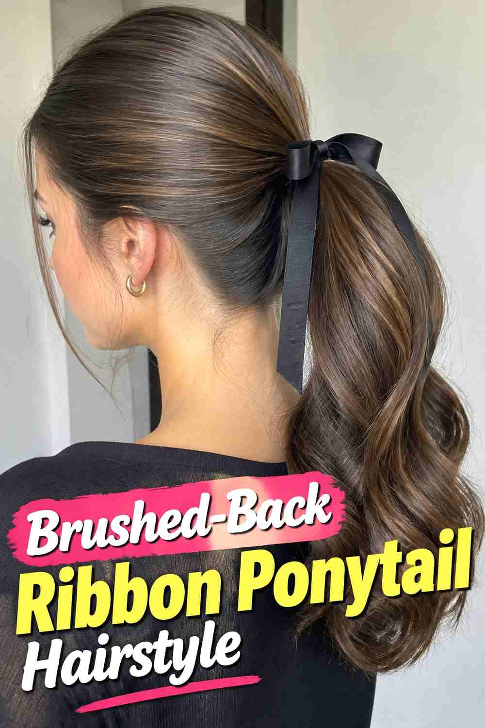 19. Brushed Back Ribbon Ponytail Hairstyle