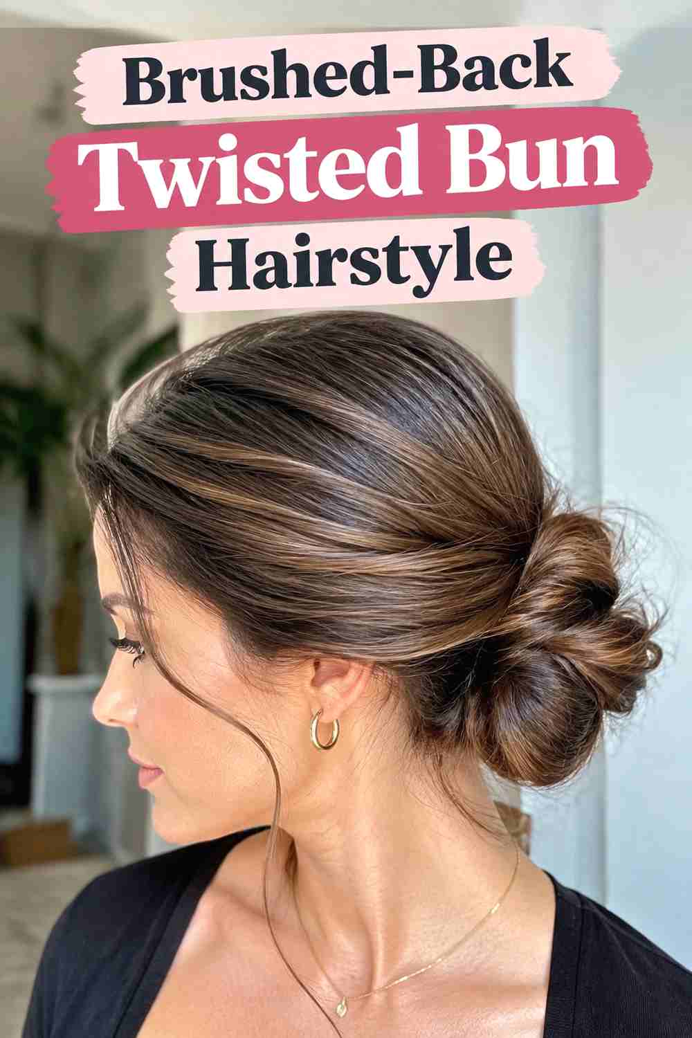 14. Brushed Back Twisted Bun Hairstyle