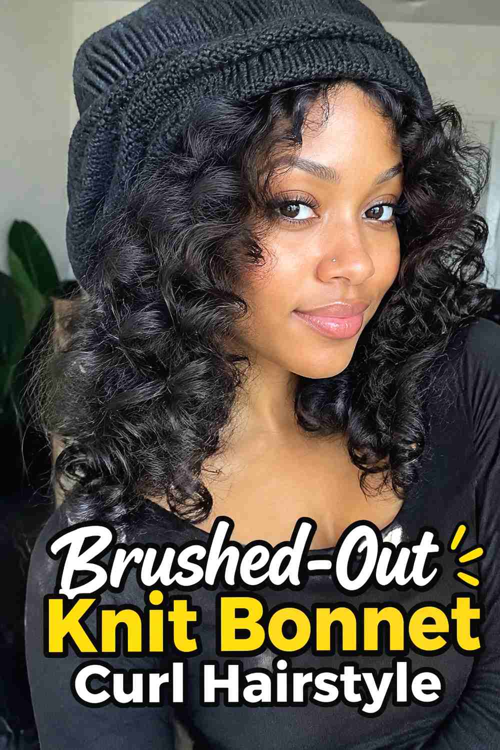 4. Brushed Out Knit Bonnet Curl Hairstyle