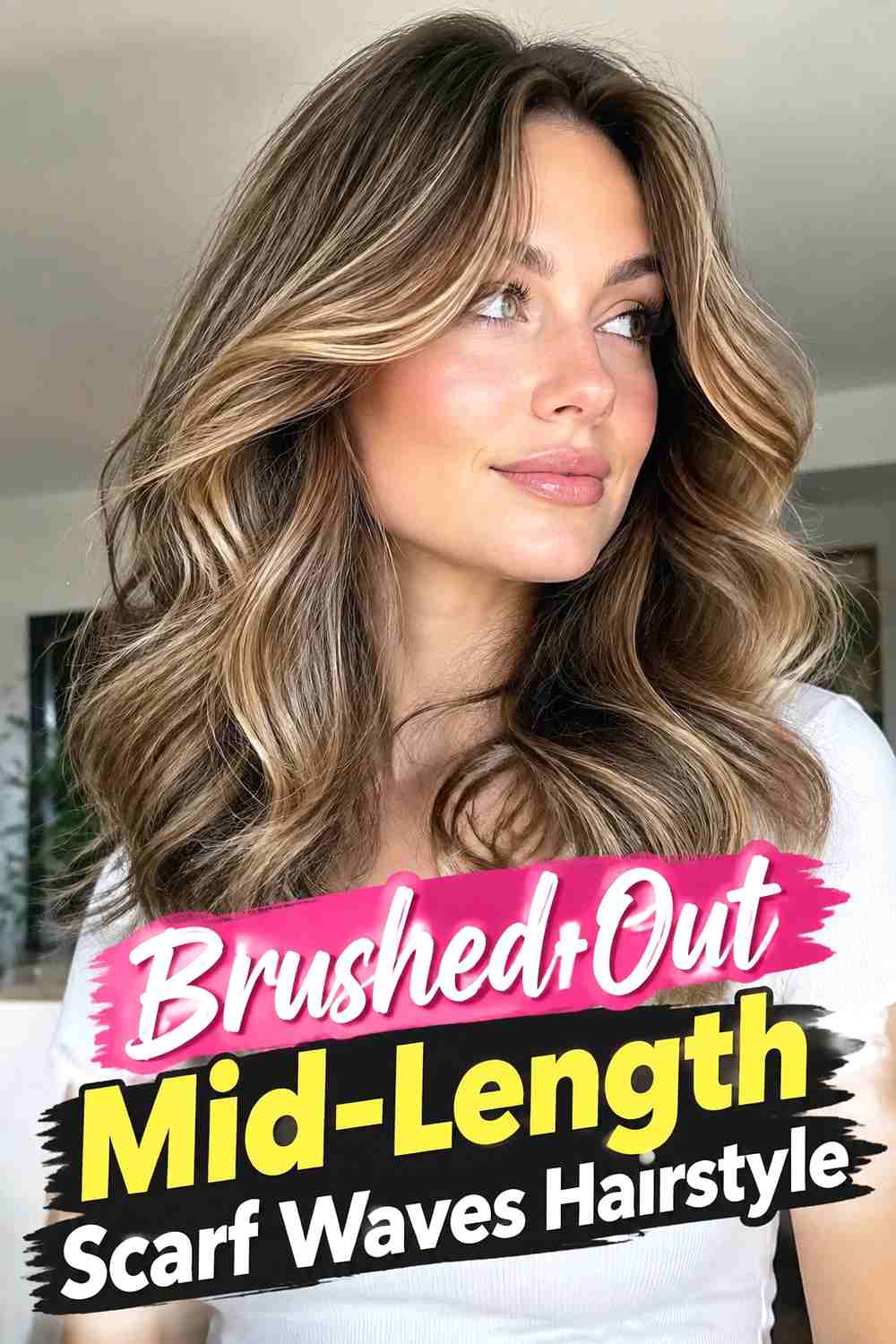 4. Brushed Out Mid Length Scarf Waves Hairstyle