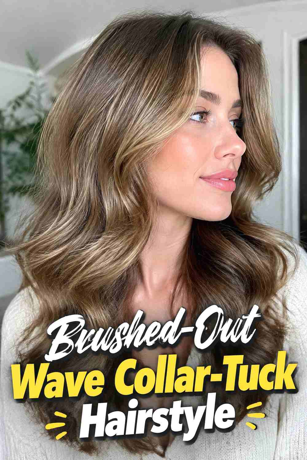 13. Brushed Out Wave Collar Tuck Hairstyle