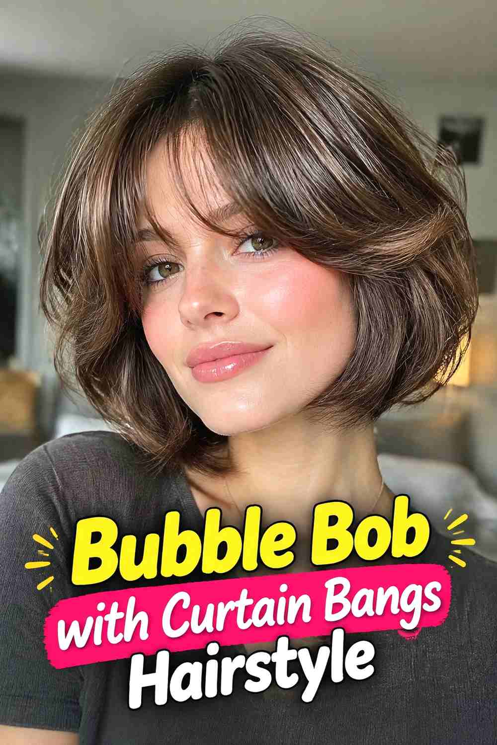 13. Bubble Bob With Curtain Bangs Hairstyle