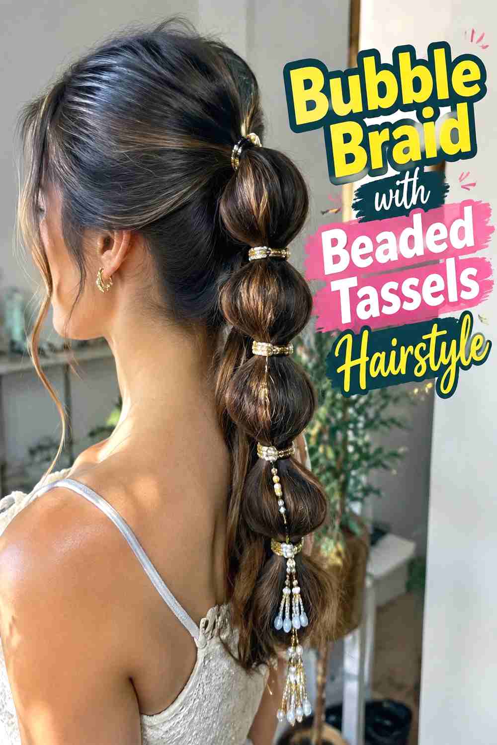 7. Bubble Braid With Beaded Tassels Hairstyle