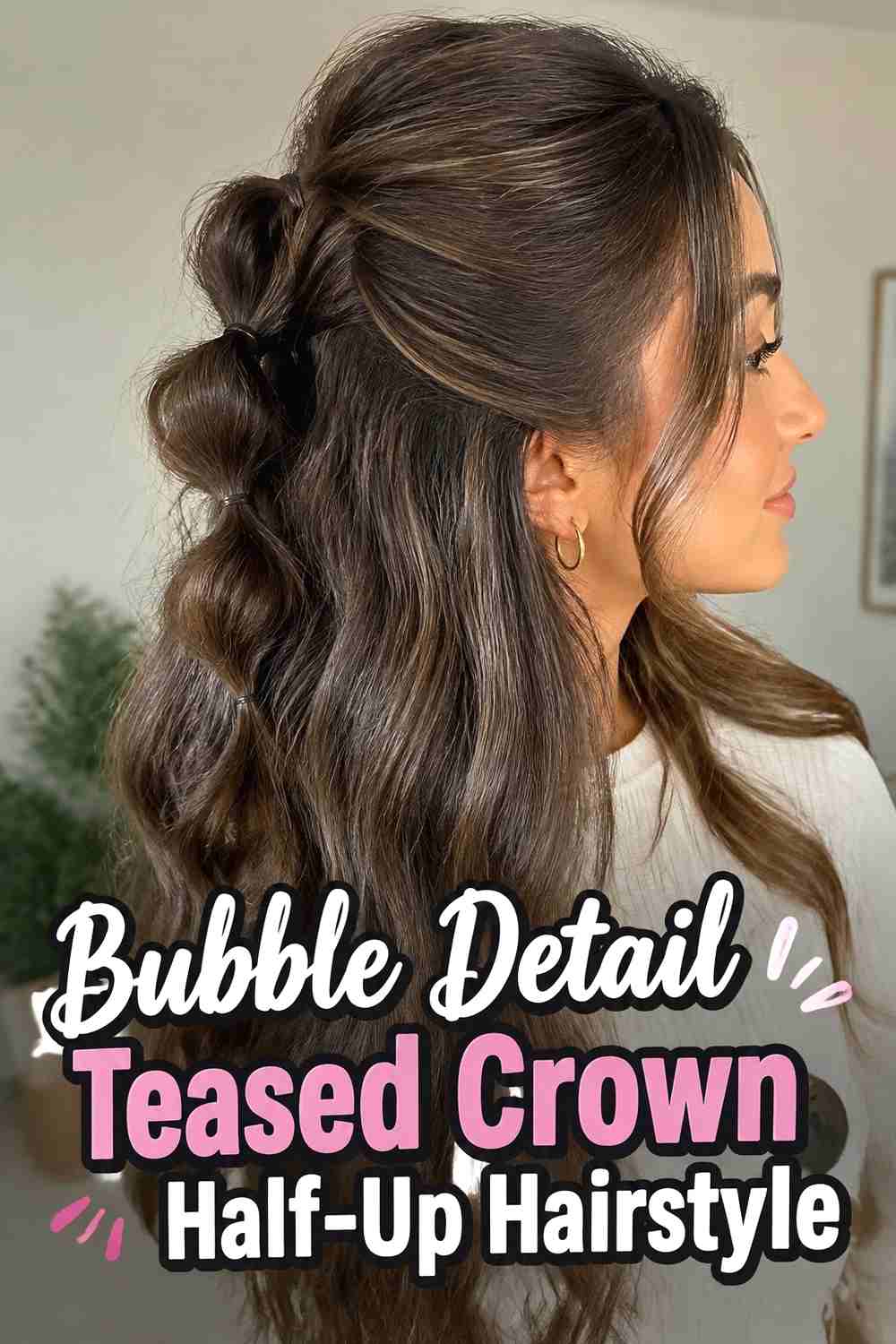 14. Bubble Detail Teased Crown Half Up Hairstyle
