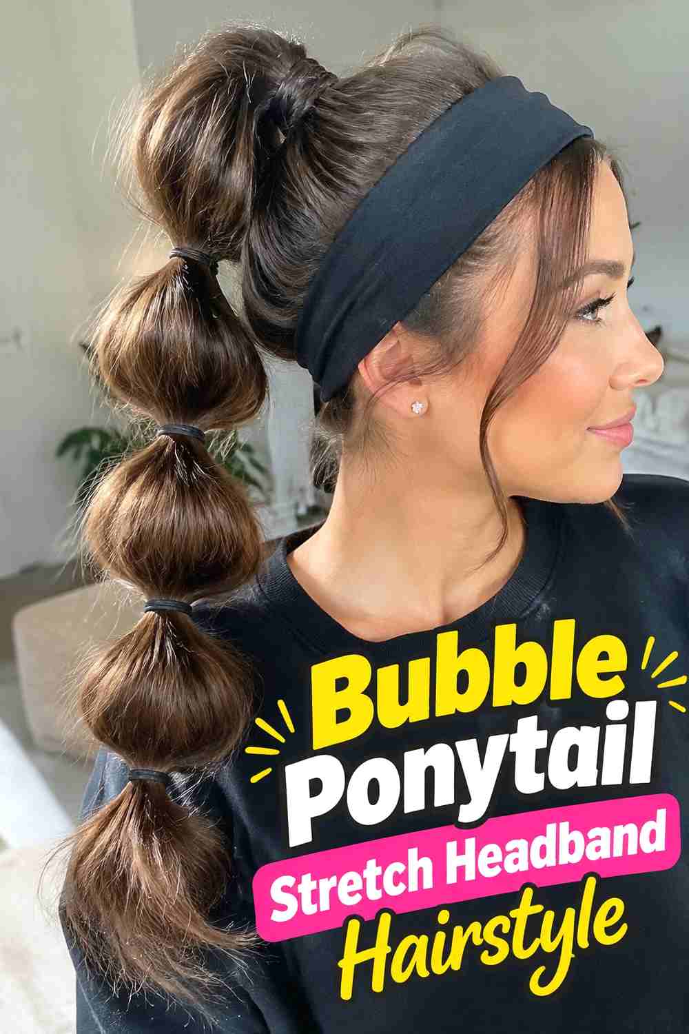 10. Bubble Ponytail Stretch Headband Hairstyle