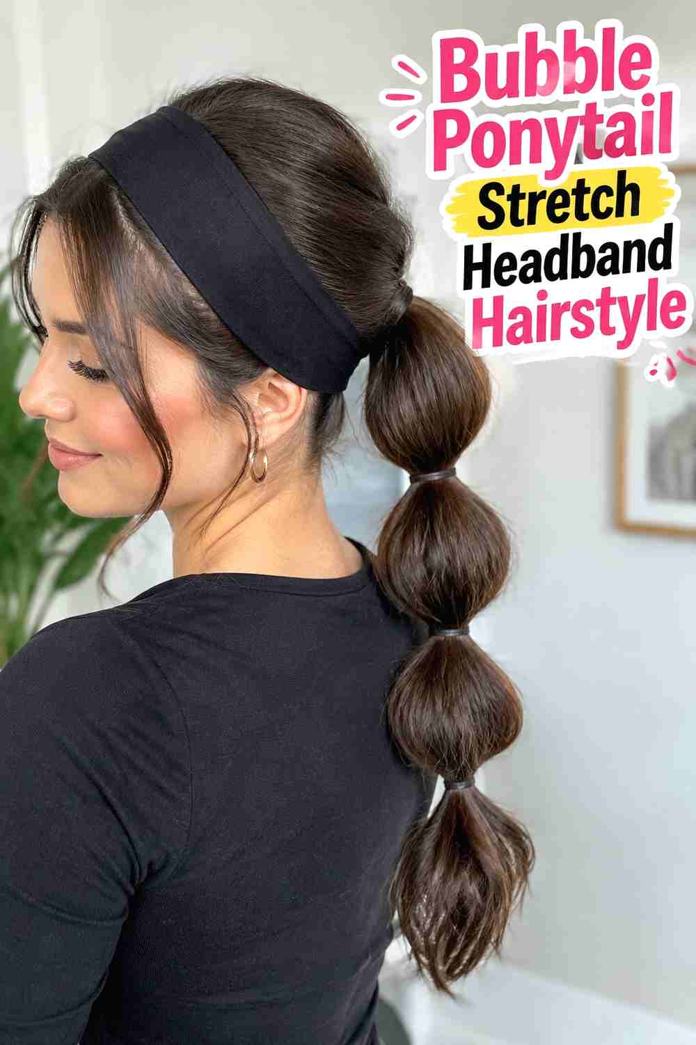 12. Bubble Ponytail Stretch Headband Hairstyle