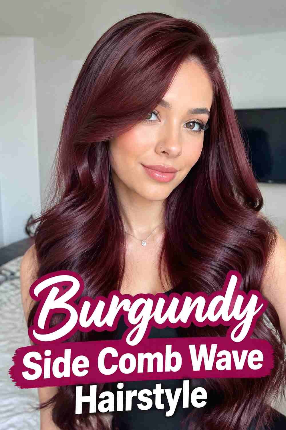10. Burgundy Side Comb Wave Hairstyle