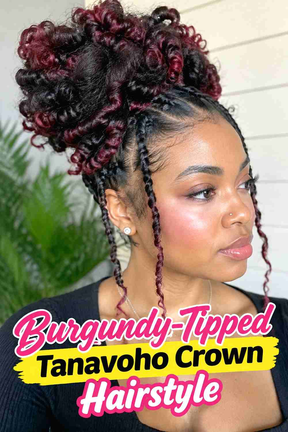 9. Burgundy Tipped Tanavoho Crown Hairstyle