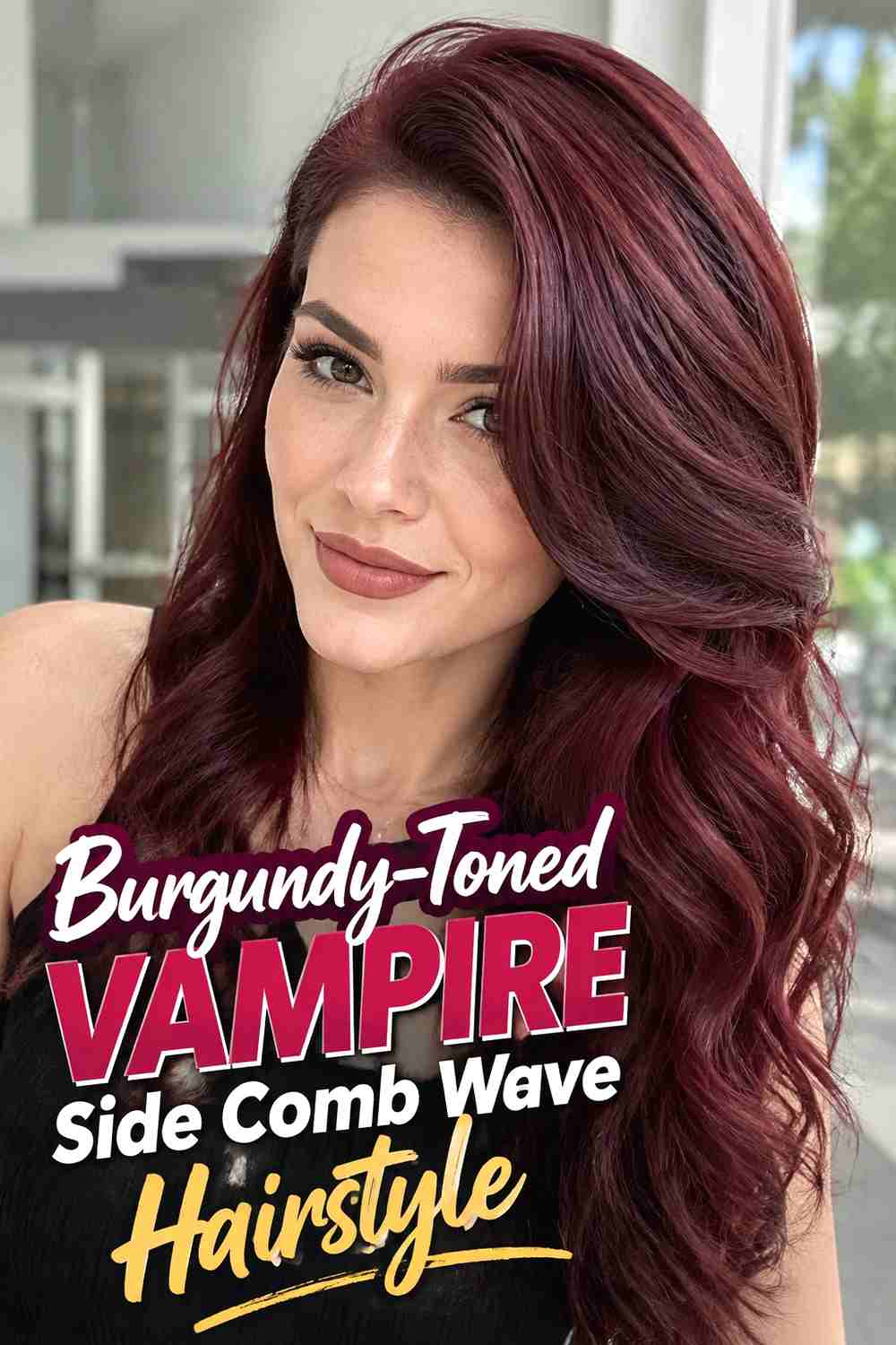 10. Burgundy Toned Vampire Side Comb Wave Hairstyle