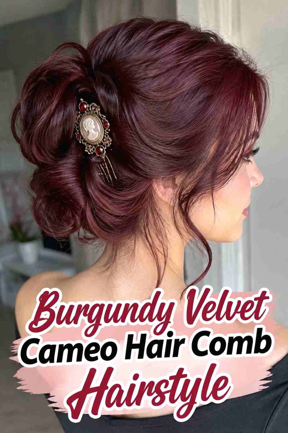7. Burgundy Velvet Cameo Hair Comb Hairstyle