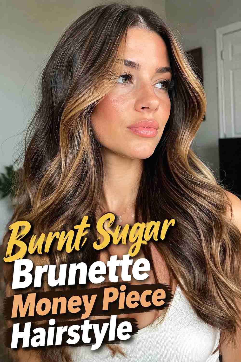 14. Burnt Sugar Brunette Money Piece Hairstyle