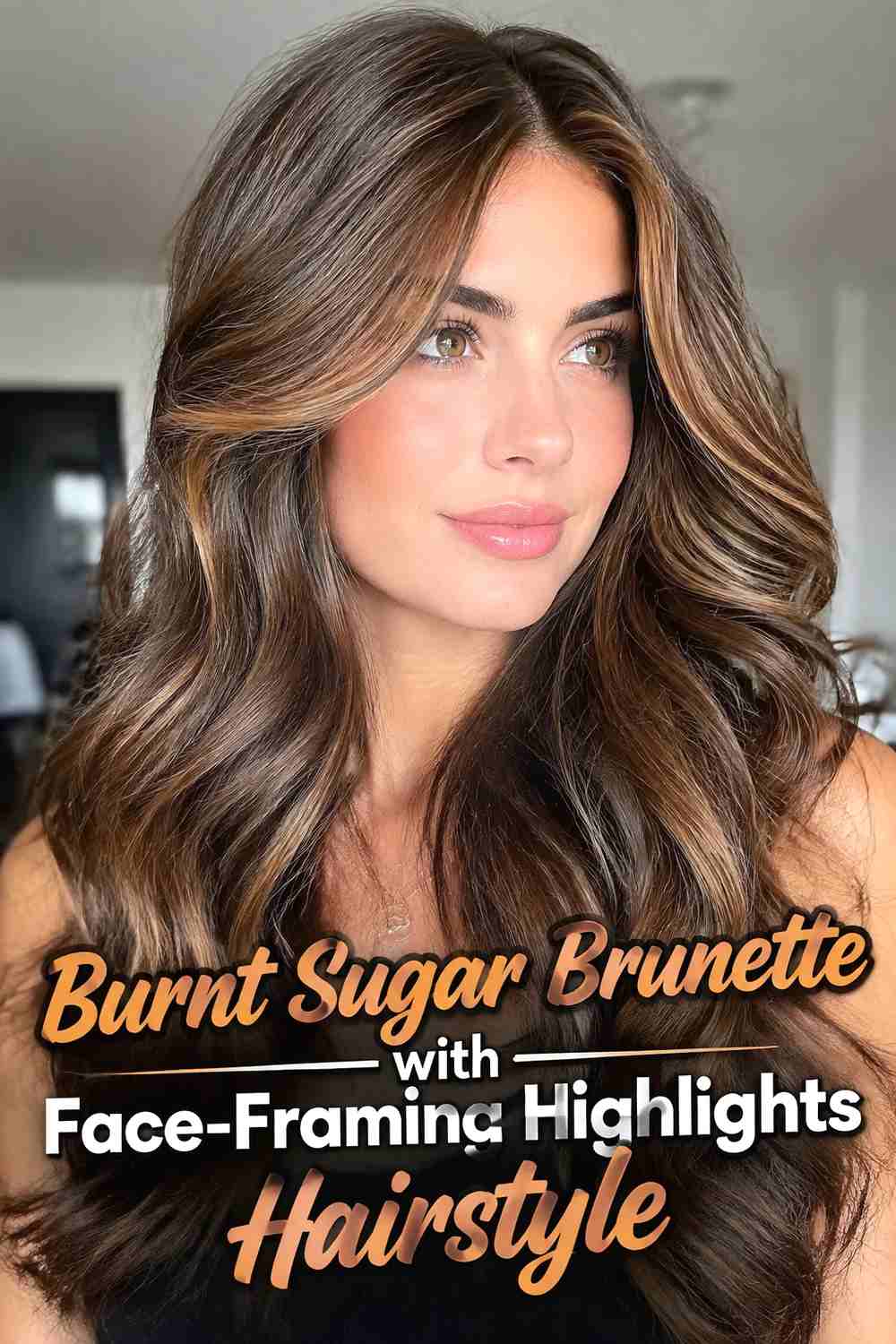 9. Burnt Sugar Brunette With Face Framing Highlights Hairstyle