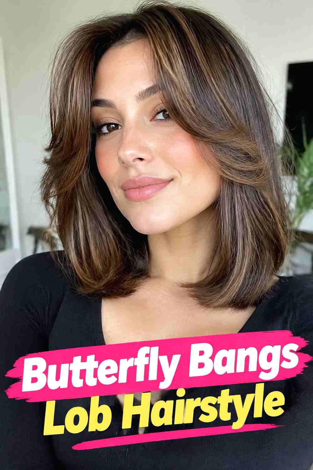 7. Butterfly Bangs Lob Hairstyle