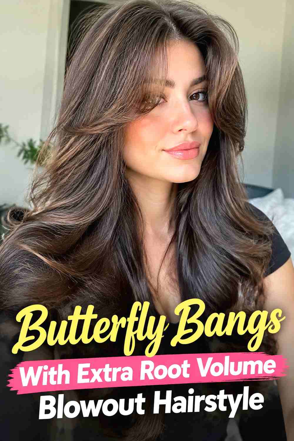 15. Butterfly Bangs With Extra Root Volume Blowout Hairstyle