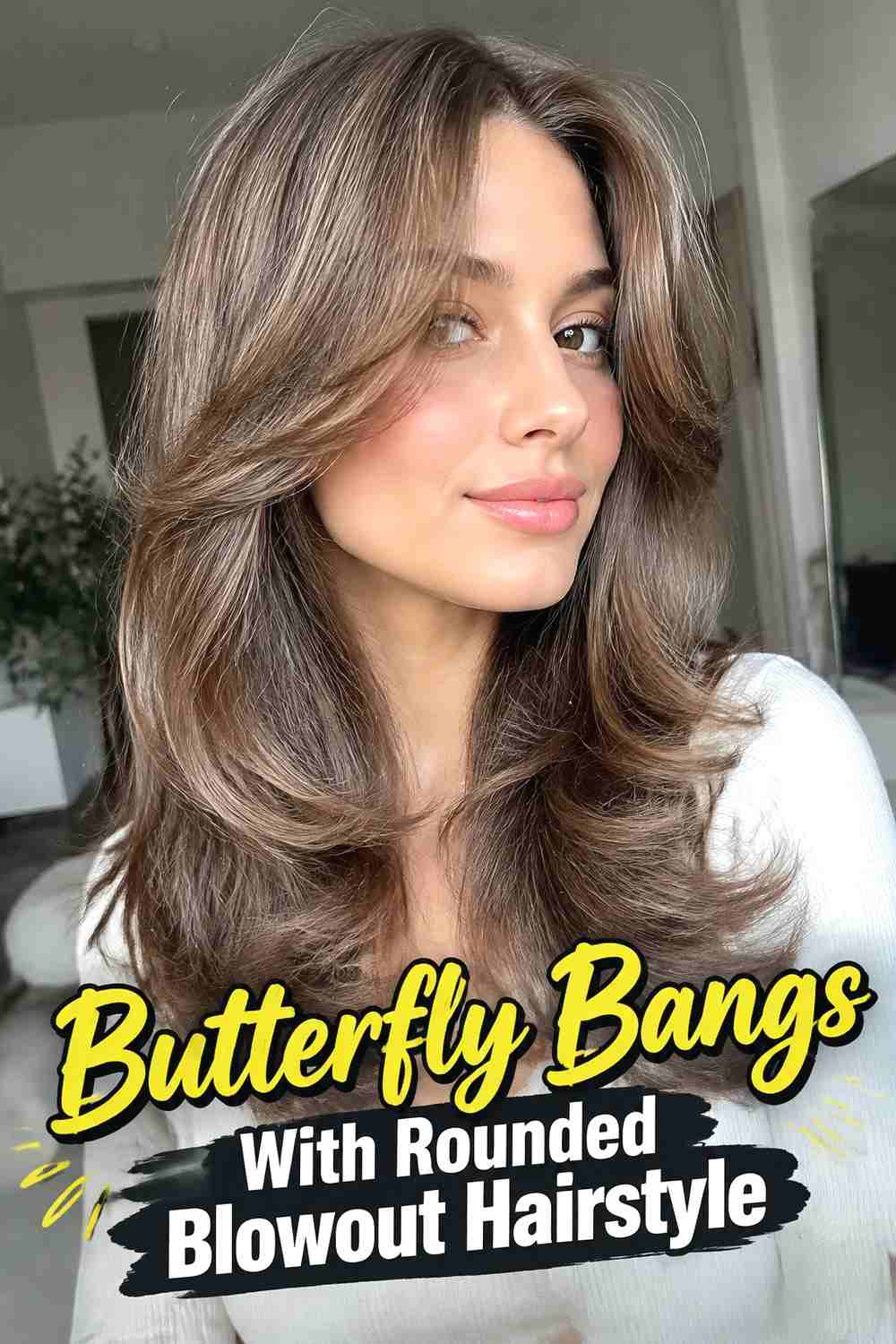 10. Butterfly Bangs With Rounded Blowout Hairstyle