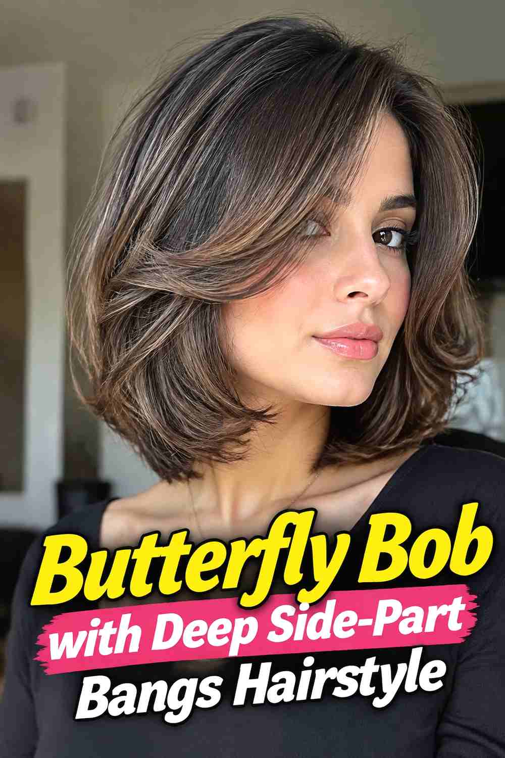 10. Butterfly Bob With Deep Side Part Bangs Hairstyle