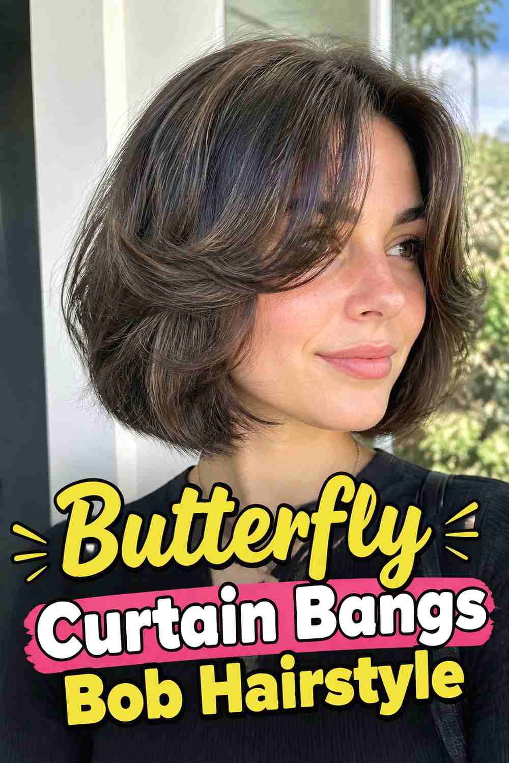 4. Butterfly Curtain Bangs Bob Hairstyle