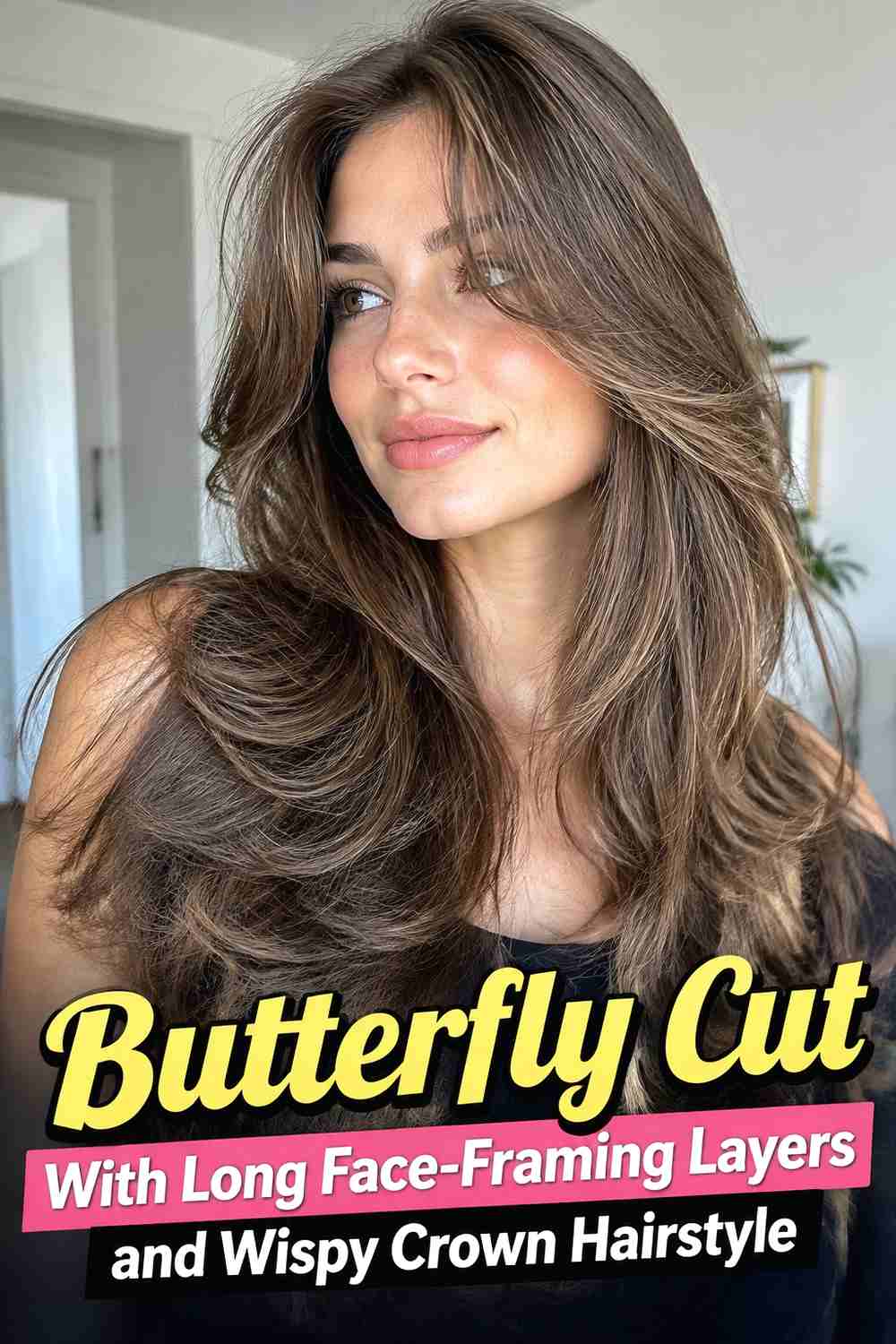 13. Butterfly Cut With Long Face Framing Layers And Wispy Crown Hairstyle