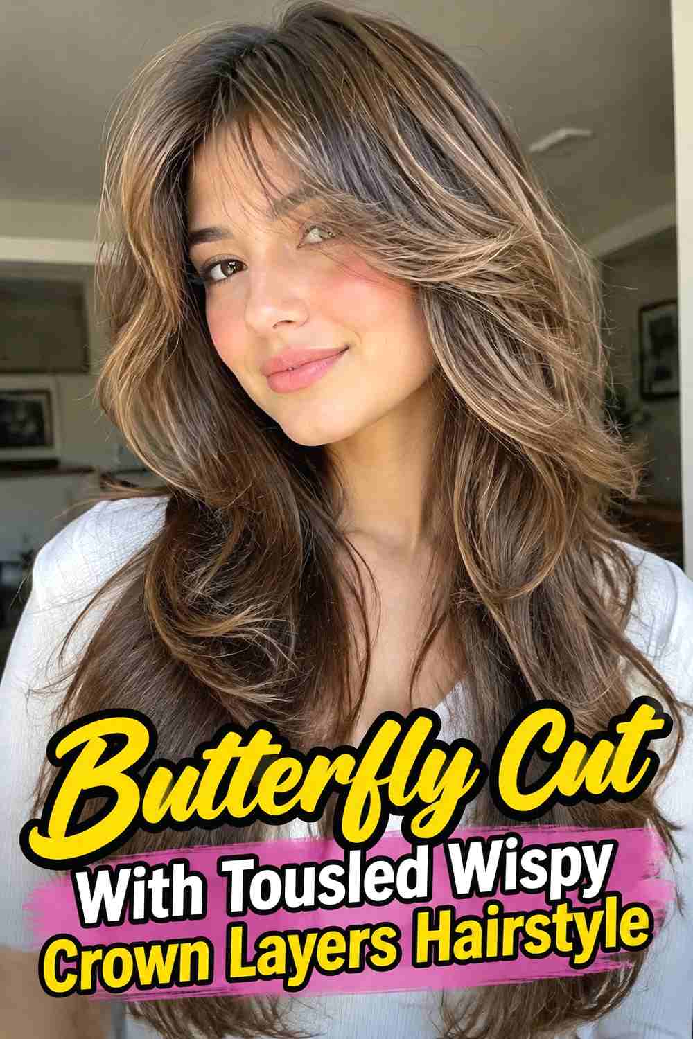12. Butterfly Cut With Tousled Wispy Crown Layers Hairstyle