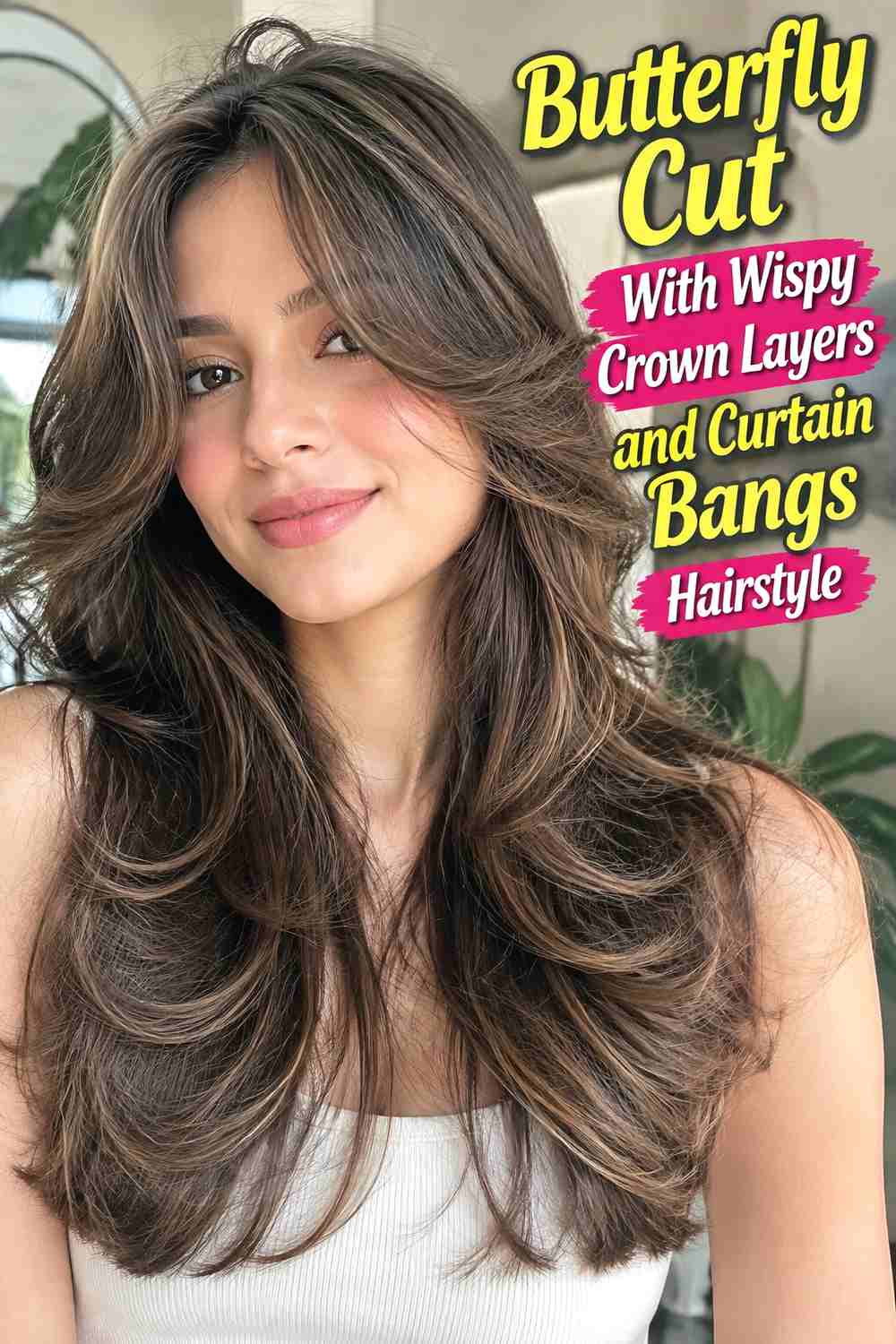 4. Butterfly Cut With Wispy Crown Layers And Curtain Bangs Hairstyle