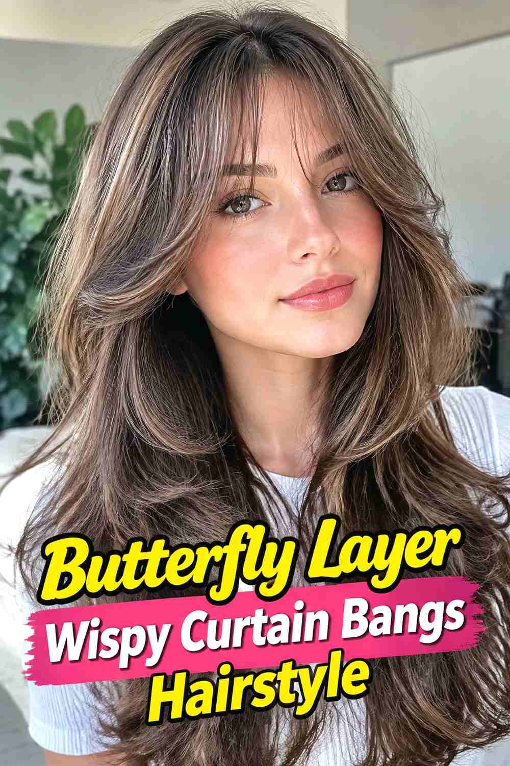 10. Butterfly Layer Wispy Curtain Bangs Hairstyle